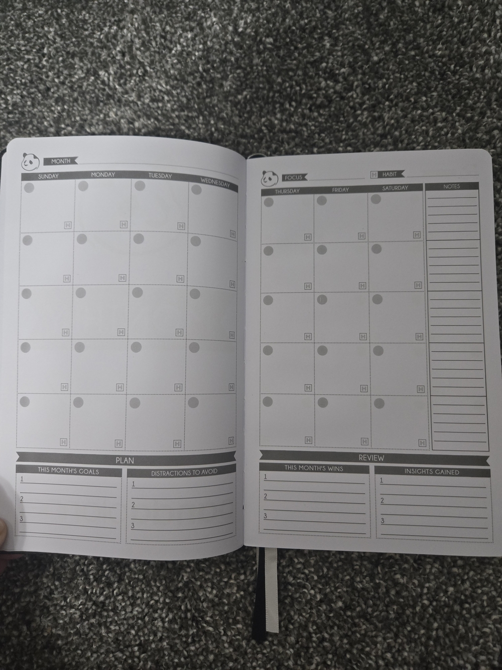 Blank Monthly And Daily Panda Planner Notebook
